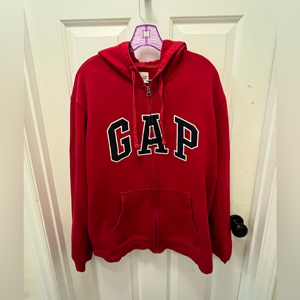 VGUC Gap Men’s Heritage Logo Full Zip Hoodie in Red Apple - Sz Large
